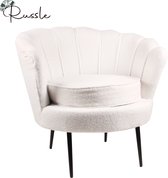 Luxe Chair Schelp Stoel Wollig Wit Schaap met Zwartkleurig onderstel - Fauteuil - Chair - Fluweel - Schelp - Beauty - Salon - Kaptafel - Babykamer - Trendy