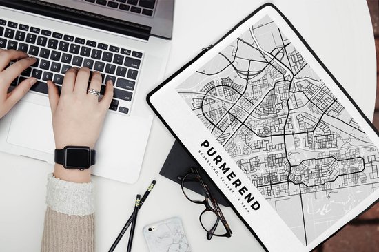Laptophoes 14 inch - Stadskaart - Purmerend - Nederland - Laptop sleeve - Binnenmaat 33x23 cm - Zwarte achterkant
