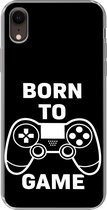 Geschikt voor iPhone XR hoesje - Gamen - Quotes - Controller - Born to game - Zwart - Wit - Siliconen Telefoonhoesje