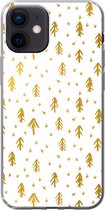 Geschikt voor iPhone 12 hoesje - Dennentak - Kerst - Goud - Patroon - Siliconen Telefoonhoesje