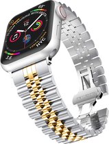 Stalen Smartwatch bandje - Geschikt voor Apple Watch Jubilee stalen band - zilver/goud - Strap-it Horlogeband / Polsband / Armband - Maat: 42 - 44 - 45 - 49mm