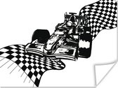 Une voiture de Formule 1 avec un drapeau d'arrivée dans un poster illustration 80x60 cm - Tirage photo sur Poster (décoration murale salon / chambre)
