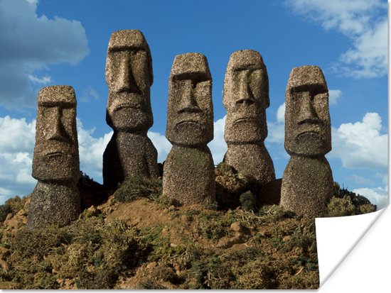 Poster - Vijf Moai standbeelden op Paaseiland