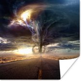 Poster Tornado op woestijnweg - 75x75 cm