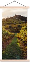 Posterhanger incl. Poster 60x120 cm - Schoolplaat - Toscane - Landschap - Wijngaarden - Textielposter - Blanke latten