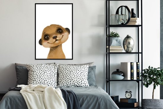 Fotolijst incl. Poster - Stokstaartje - Portret - Wit - 60x90 cm - Posterlijst