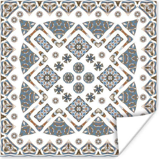Affiche Tapis Persan - Motifs - Blauw - Wit - 75x75 cm