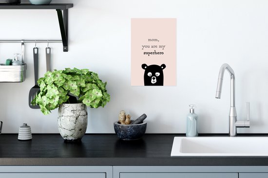 Poster Presentje voor Moederdag – Quote mom, you are my superhero – superheld lichtroze - 20x30 cm