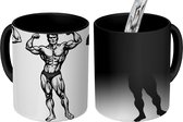 Magische Mok - Foto op Warmte Mok - drie bodybuilders - zwart wit - 350 ML