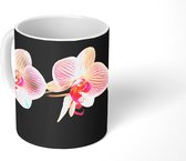 Mok - Koffiemok - Orchidee - Bloemen - Zwart - Roze - Knoppen - Mokken - 350 ML - Beker - Koffiemokken - Theemok