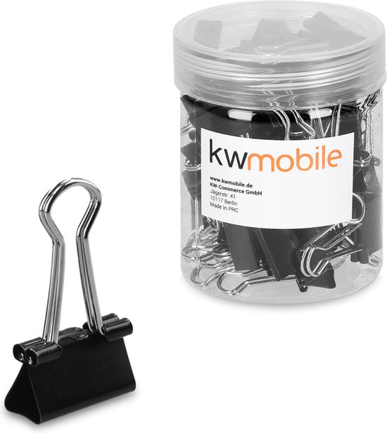 kwmobile 50 pièces trombones noirs - Set de 50 clips rabattables - Porte-documents - Pinces rabattables - Longueur 19 mm - Zwart