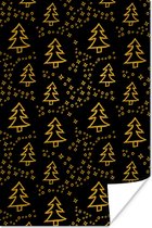 Poster Kerstboom - Goud - Patroon - 20x30 cm - Kerstmis Decoratie - Kerstversiering - Kerstdecoratie Woonkamer - Kerstversiering - Kerstdecoratie voor binnen - Kerstmis