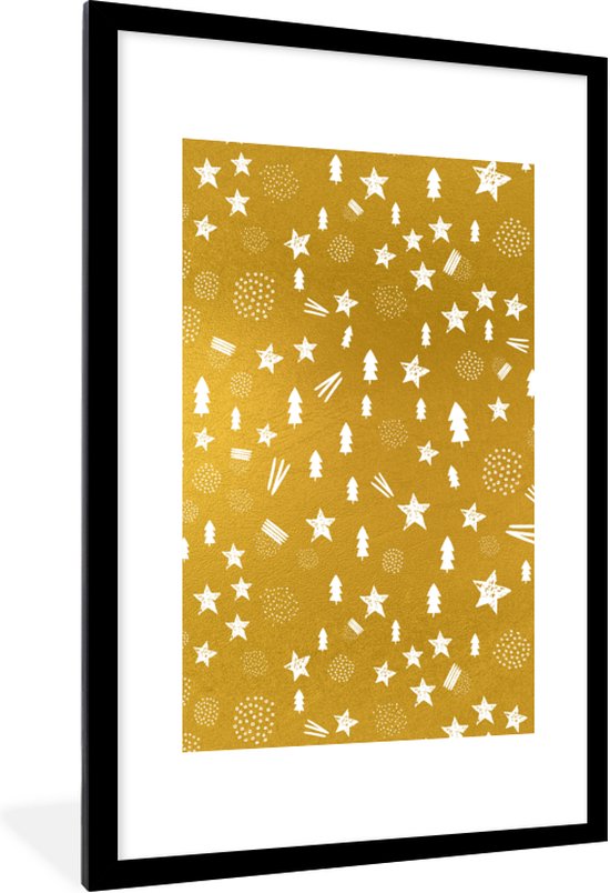 Fotolijst incl. Poster - Kerstmis - Goud - Patronen - 60x90 cm - Posterlijst - Kerstmis Decoratie - Kerstversiering - Kerstdecoratie Woonkamer - Kerstversiering - Kerstdecoratie voor binnen - Kerstmis