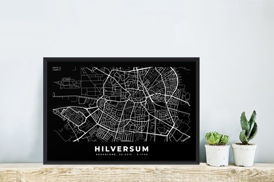 Affiche avec cadre Carte - Hilversum - Pays- Nederland - 60x40 cm