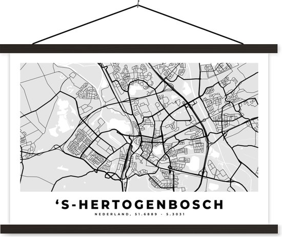 Porte-affiche avec affiche - Affiche scolaire - Plan de la ville - 's-Hertogenbosch - Nederland - 60x40 cm - Lattes noires