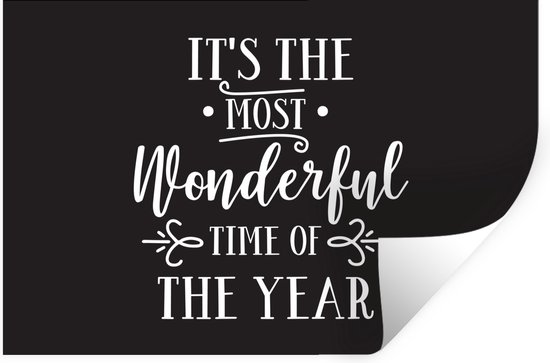 Sticker Muursticker Citations de Noël - Citation de Noël C'est la plus belle période de l'année sur fond noir - 60x40 cm - film adhésif autocollant - sticker mural repositionnable