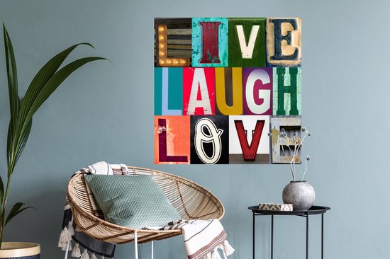 Sticker Muursticker Happy quotes - Happy quote Live, Laugh, Love avec différentes lettres - 50x50 cm - film adhésif autocollant - sticker mural repositionnable