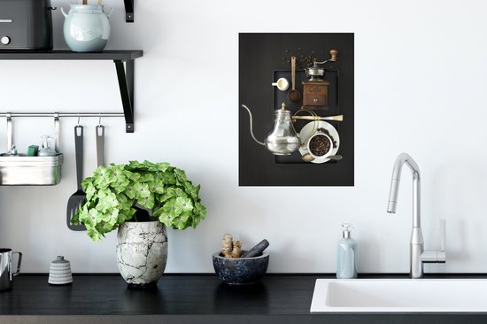 Stickers Stickers muraux - Pose à plat d'articles de café traditionnels avec des grains de café - 30x40 cm - Feuille adhésive