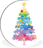 WallCircle - Wandcirkel - Muurcirkel - Illustratie - Kerst - Kerstboom - Aluminium - Dibond - ⌀ 60 cm - Binnen en Buiten