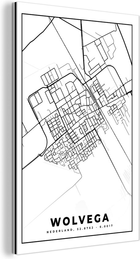 Wanddecoratie Metaal - Aluminium Schilderij Industrieel - Kaart - Wolvega - Zwart - Wit - 80x120 cm - Dibond - Foto op aluminium - Industriële muurdecoratie - Voor de woonkamer/slaapkamer