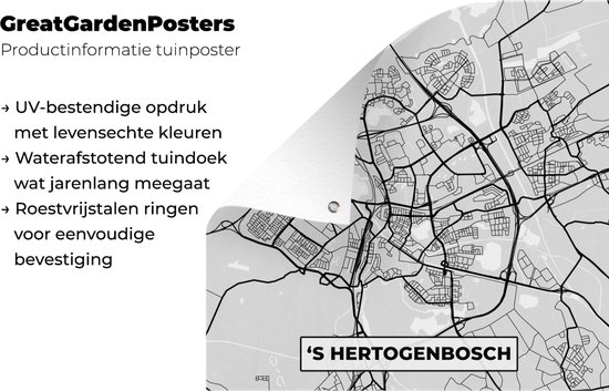 Tissu de jardin Plan de la ville - 's-Hertogenbosch - Grijs - Wit - 100x100 cm - Carte
