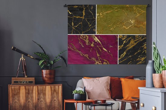 Tenture murale - Tissu mural - Marbre - Or - Collage - 120x90 cm - Tapisserie