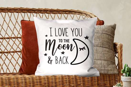 Coussins Coussins décoratifs - Oreillers Salon - 50x50 cm - Citation ''Je t'aime jusqu'à la lune & retour'' - Cadeau Saint Valentin