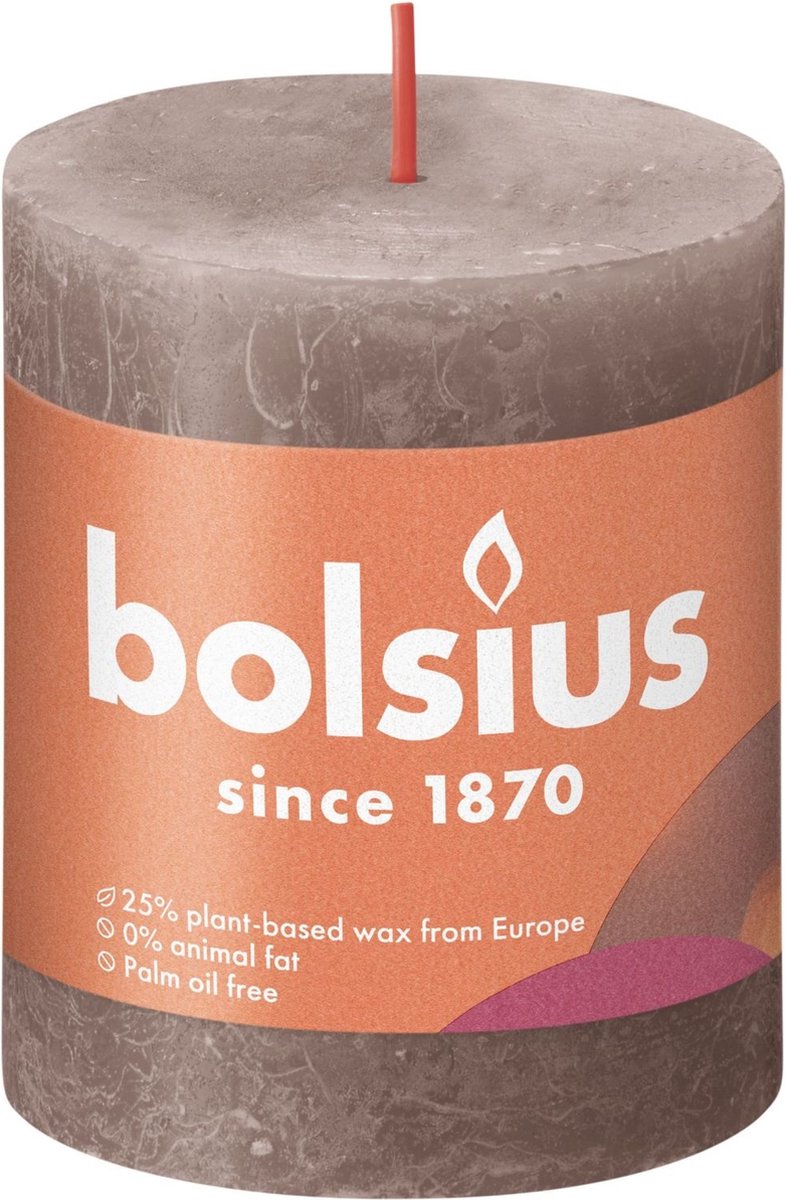 Bolsius Stompkaars Rustic Taupe Ø68 mm - Hoogte 8 cm - Taupe - 35 branduren