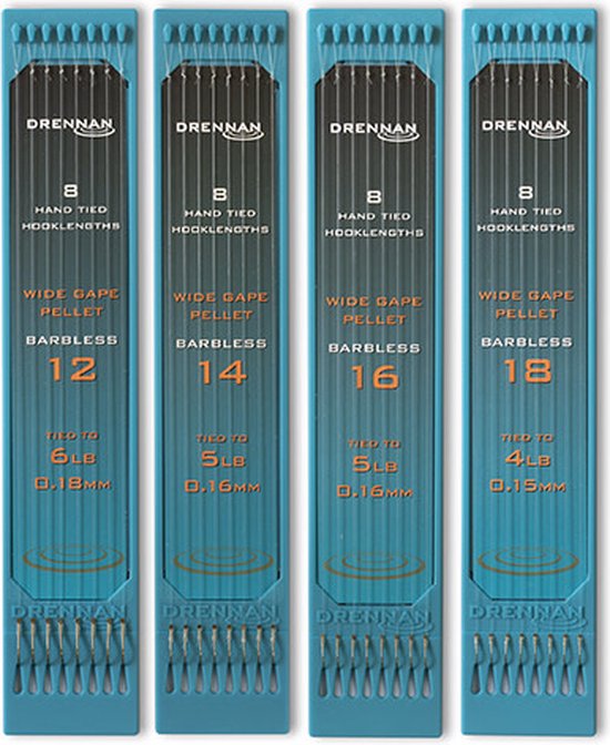 Drennan Wide Gape Pellet sans ardillon (8 pcs) - Taille : 15 cm - crochet 18 - 0,15 mm