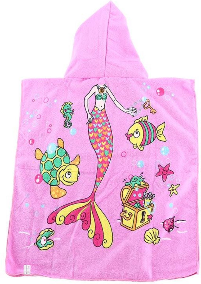 JAXY Badcape Baby - Badcape - Baby Badjas - Omslagdoek - Omslagdoek - Baby Handdoek Met Capuchon - Strandhanddoek - Badponcho - Poncho Handdoek - Microfiber - 60x90cm - Zeemeermin Rood