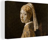 Canvas Schilderij Meisje met de parel - Vermeer - Mozaïek - 90x60 cm - Wanddecoratie