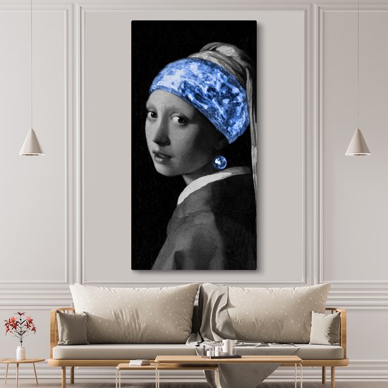 Tableau sur toile Fille à la boucle d'oreille en perle - Vermeer - Blauw - 80x160 cm - Décoration murale