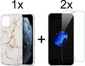 iPhone 7/8 Plus Hoesje Marmer Wit Siliconen Case - 2x iPhone 7/8 Plus Screenprotector