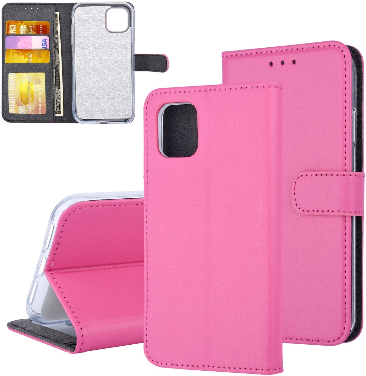 Felroze hoesje iPhone 11 - Book Case - Pasjeshouder - Magneetsluiting
