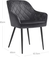 WoonWerkInterieur - Eetkamerstoel - Wonen - Grijs - Fluweel - Velvet - Armleuning