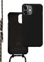 xoxo Wildhearts siliconen hoesje geschikt voor iPhone 11 - Silicone Pretty Black & Gold Cord Case - telefoonhoesje met koord - telefoonkoord - zwart / goud