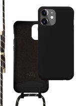 xoxo Wildhearts siliconen hoesje geschikt voor iPhone 12 - Silicone Pretty Black & Gold Cord Case - telefoonhoesje met koord - telefoonkoord - zwart / goud