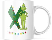 Kerst Mok: Grinch Letter X | Kerst Decoratie | Kerst Versiering | Grappige Cadeaus | Koffiemok | Koffiebeker | Theemok | Theebeker