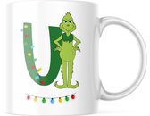 Kerst Mok: Grinch Letter U | Kerst Decoratie | Kerst Versiering | Grappige Cadeaus | Koffiemok | Koffiebeker | Theemok | Theebeker