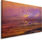 Schilderij - Vogels over de Oceaan, zonsondergang, Premium Print