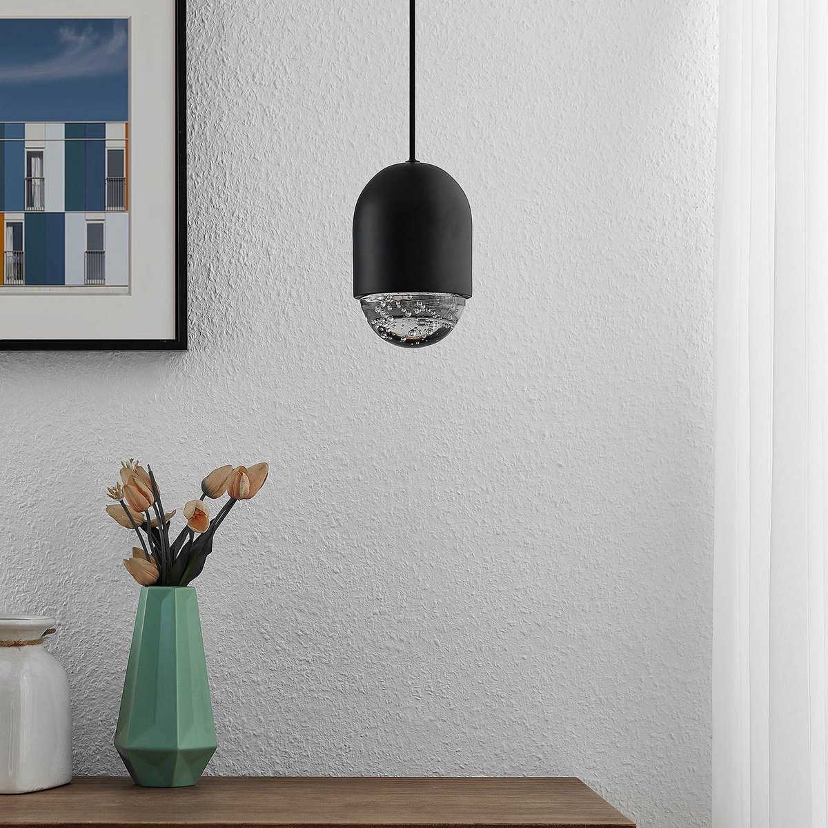 Lucande - hanglamp - 1licht - ijzer, glas - H: 17 cm - GU10 - zwart, helder
