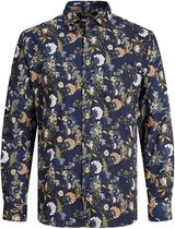 Jack & Jones Overhemd Jprblablackburn Flower Shirt L/s 12197348 Navy Blazer/slim Fit Mannen Maat - L