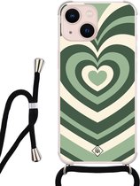 iPhone 13 hoesje met koord - Hart groen swirl | Apple iPhone 13 crossbody case | Zwart, Transparant | Geen opdruk