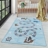 Tapis de enfants à poils courts Motif de pirates maritimes Bleu