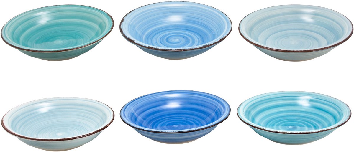 Diep bord - Ø21Cm - 6 Stuks - Aardewerk - Blue