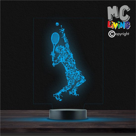 Led Lamp Met Gravering - RGB 7 Kleuren - Tennis Man