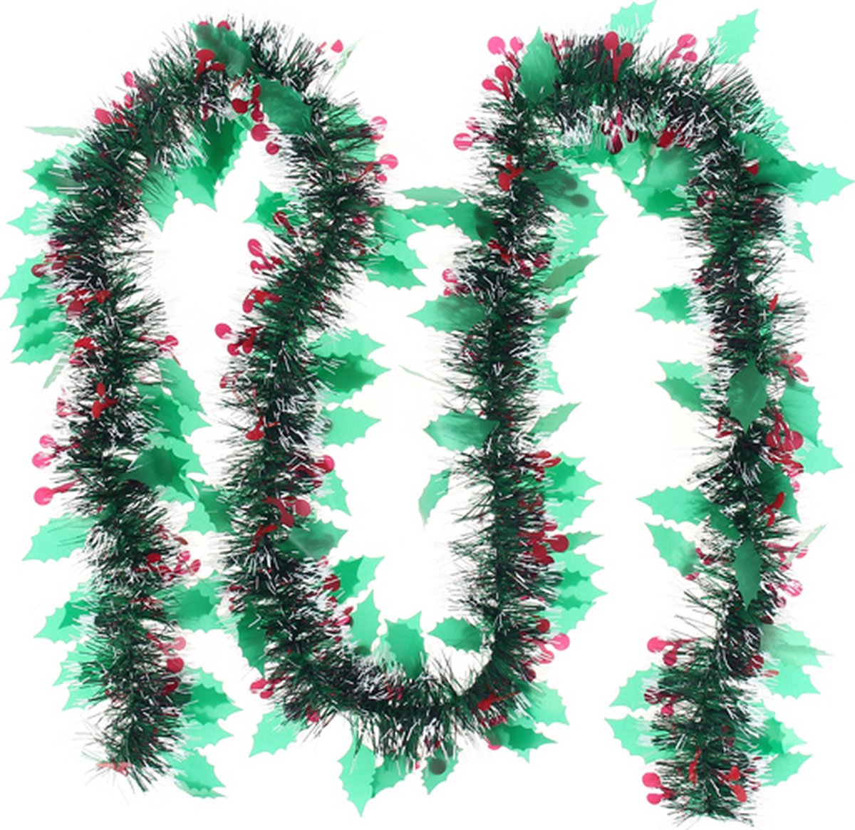 Kerstslinger versierde 2 m hulst en bessen - Plastic - Wit - SILUMEN