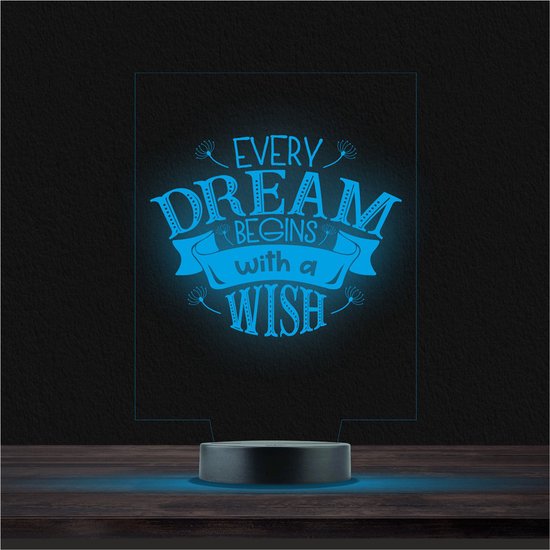 Led Lamp Met Gravering - RGB 7 Kleuren - Every dream Begins With A Wish