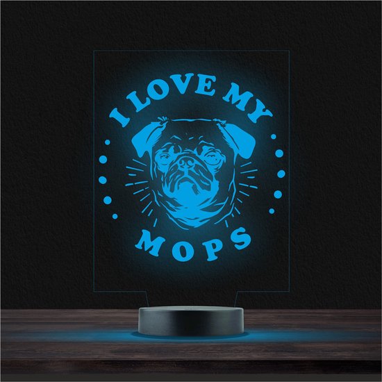 Led Lamp Met Gravering - RGB 7 Kleuren - I Love My Mops