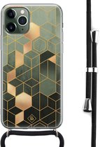 iPhone 11 Pro hoesje met koord - Kubus groen | Apple iPhone 11 Pro crossbody case | Zwart, Transparant | Marmer